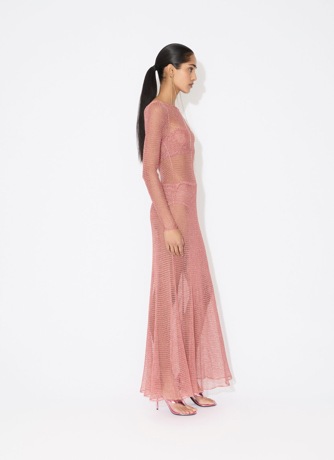 MESH KNIT LONG DRESS ALAÏA CORAL MESH KNIT LONG DRESS